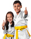 Kids martial arts students with yellow belts at ABBA Martial Arts in Peachtree City